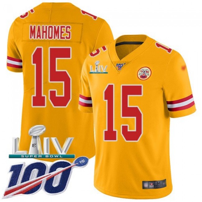 Nike Chiefs #15 Patrick Mahomes Gold Super Bowl LIV 2020 Men's Stitched NFL Limited Inverted Legend 100th Season Jersey