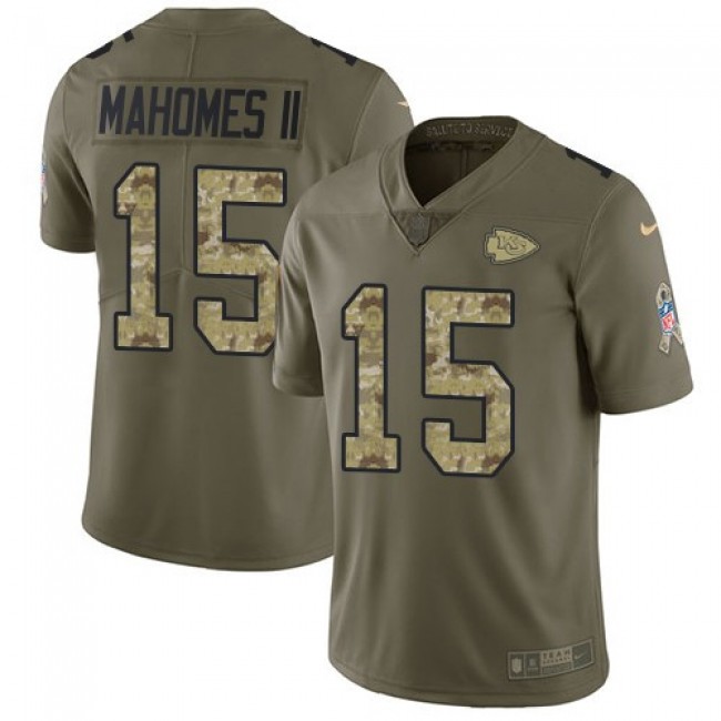 Kansas City Chiefs #15 Patrick Mahomes II Olive-Camo Youth Stitched NFL Limited 2017 Salute to Service Jersey