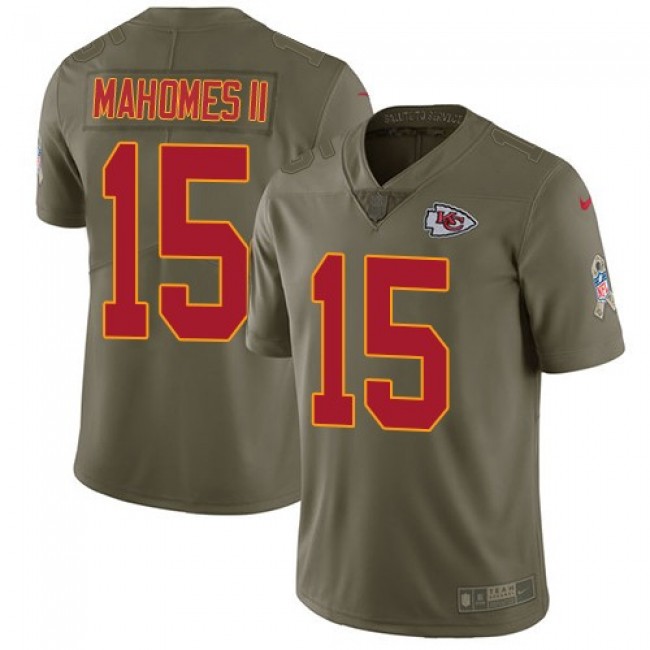 Kansas City Chiefs #15 Patrick Mahomes II Olive Youth Stitched NFL Limited 2017 Salute to Service Jersey