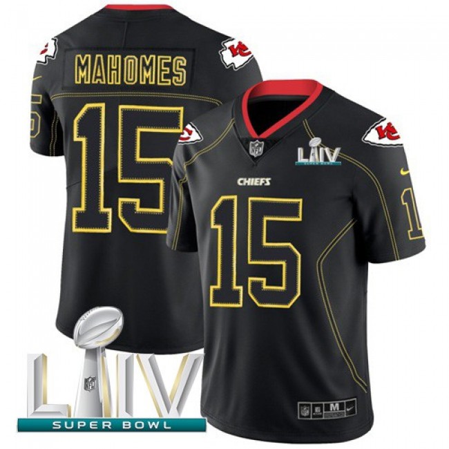 Nike Chiefs #15 Patrick Mahomes Lights Out Black Super Bowl LIV 2020 Men's Stitched NFL Limited Rush Jersey