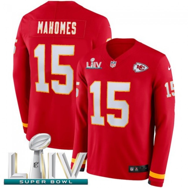 Nike Chiefs #15 Patrick Mahomes Red Super Bowl LIV 2020 Team Color Men's Stitched NFL Limited Therma Long Sleeve Jersey