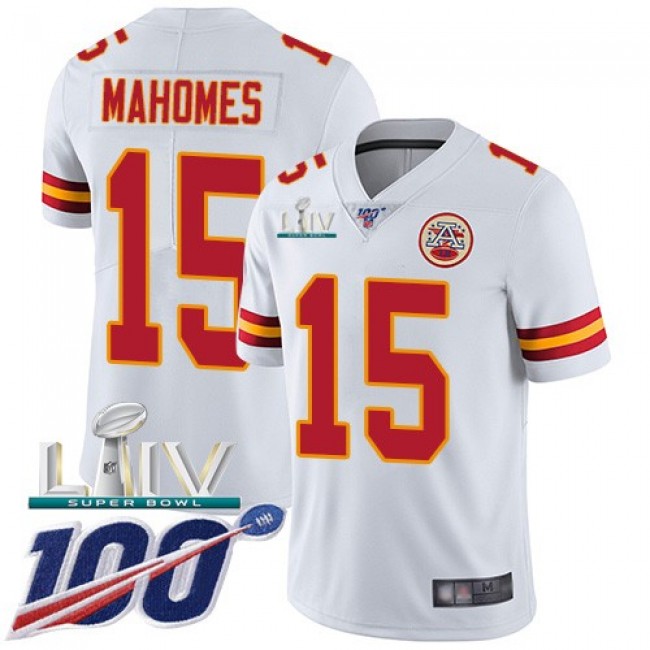 Nike Chiefs #15 Patrick Mahomes White Super Bowl LIV 2020 Men's Stitched NFL 100th Season Vapor Untouchable Limited Jersey