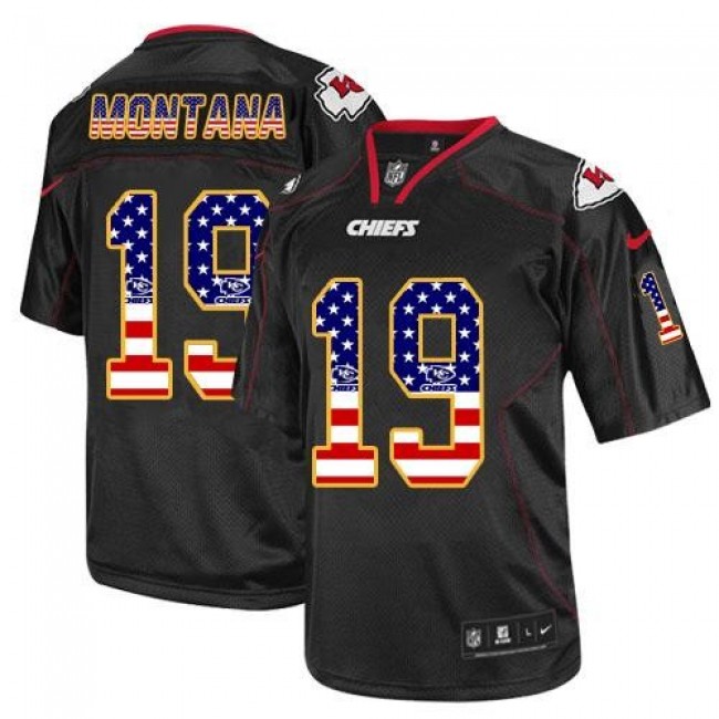Nike Chiefs #19 Joe Montana Black Men's Stitched NFL Elite USA Flag Fashion Jersey