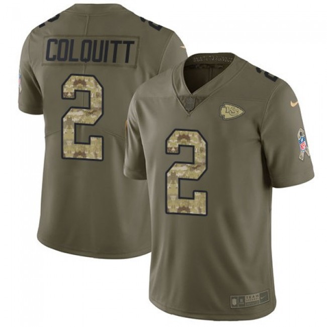 Kansas City Chiefs #2 Dustin Colquitt Olive-Camo Youth Stitched NFL Limited 2017 Salute to Service Jersey