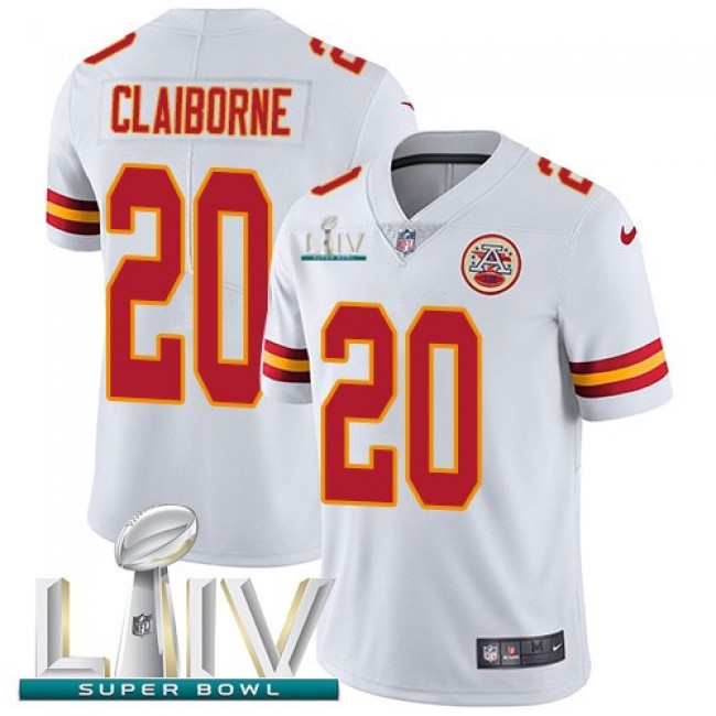Nike Chiefs #20 Morris Claiborne White Super Bowl LIV 2020 Men's Stitched NFL Vapor Untouchable Limited Jersey