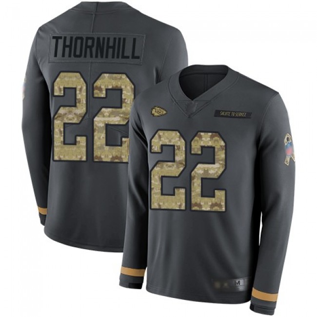 Nike Chiefs #22 Juan Thornhill Anthracite Salute to Service Men's Stitched NFL Limited Therma Long Sleeve Jersey