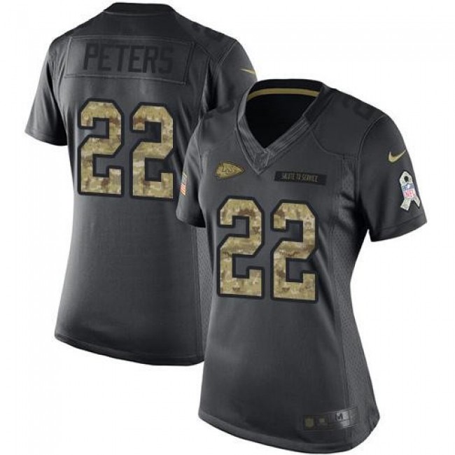 Women's Chiefs #22 Marcus Peters Black Stitched NFL Limited 2016 Salute to Service Jersey