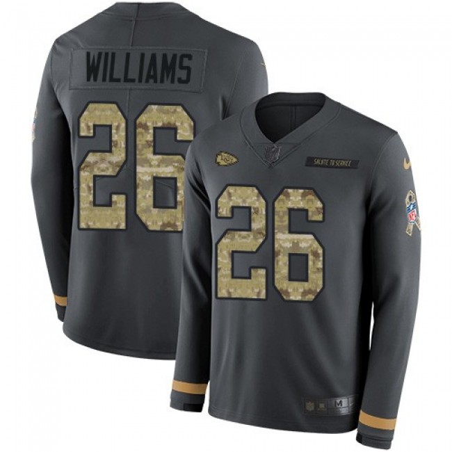 Nike Chiefs #26 Damien Williams Anthracite Salute to Service Men's Stitched NFL Limited Therma Long Sleeve Jersey