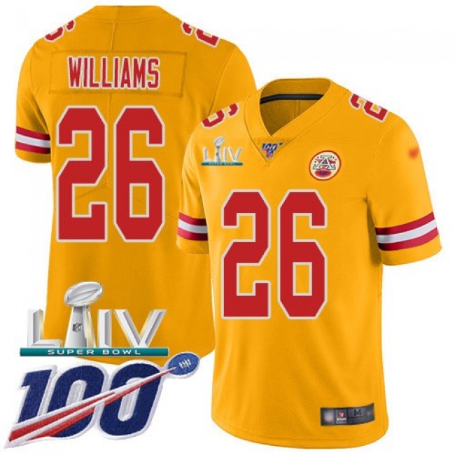 Nike Chiefs #26 Damien Williams Gold Super Bowl LIV 2020 Men's Stitched NFL Limited Inverted Legend 100th Season Jersey