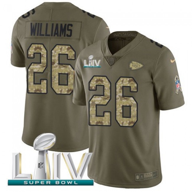 Nike Chiefs #26 Damien Williams Olive/Camo Super Bowl LIV 2020 Men's Stitched NFL Limited 2017 Salute To Service Jersey