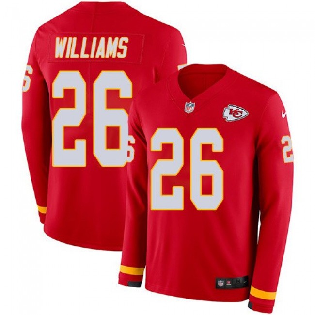 Nike Chiefs #26 Damien Williams Red Team Color Men's Stitched NFL Limited Therma Long Sleeve Jersey