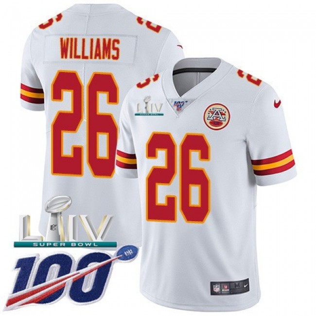Nike Chiefs #26 Damien Williams White Super Bowl LIV 2020 Men's Stitched NFL 100th Season Vapor Untouchable Limited Jersey