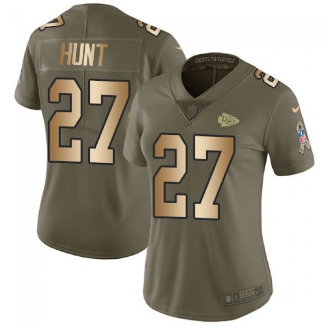 Women's Chiefs #27 Kareem Hunt Olive Gold Stitched NFL Limited 2017 Salute to Service Jersey