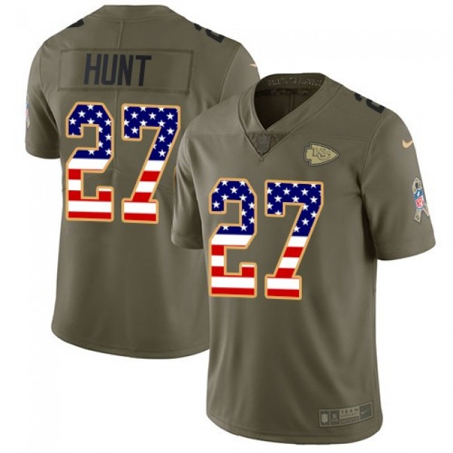 Kansas City Chiefs #27 Kareem Hunt Olive-USA Flag Youth Stitched NFL Limited 2017 Salute to Service Jersey