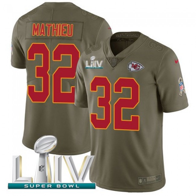 Nike Chiefs #32 Tyrann Mathieu Olive Super Bowl LIV 2020 Men's Stitched NFL Limited 2017 Salute To Service Jersey