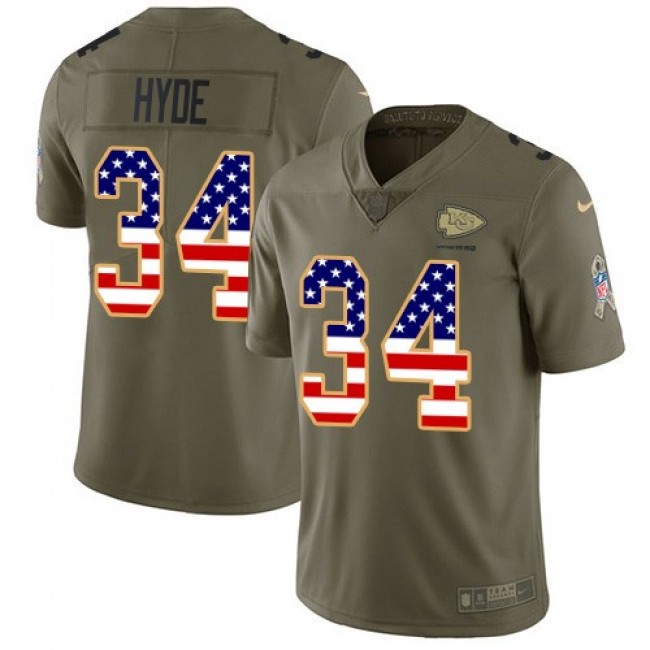 Nike Chiefs #34 Carlos Hyde Olive/USA Flag Men's Stitched NFL Limited 2017 Salute To Service Jersey
