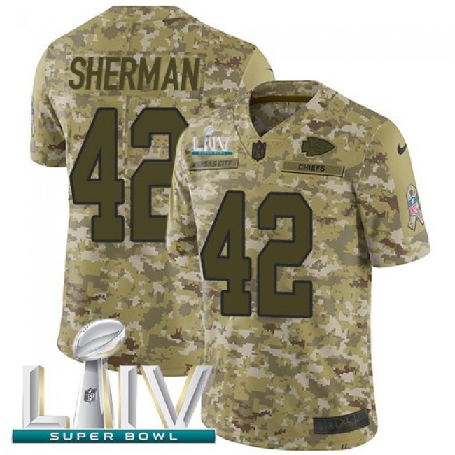 Nike Chiefs #42 Anthony Sherman Camo Super Bowl LIV 2020 Men's Stitched NFL Limited 2018 Salute To Service Jersey