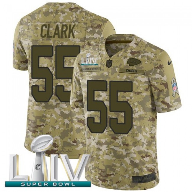 Nike Chiefs #55 Frank Clark Camo Super Bowl LIV 2020 Men's Stitched NFL Limited 2018 Salute To Service Jersey