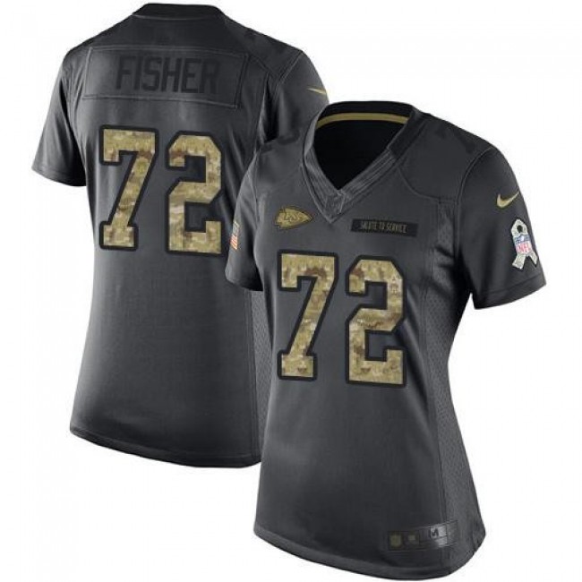 Women's Chiefs #72 Eric Fisher Black Stitched NFL Limited 2016 Salute to Service Jersey