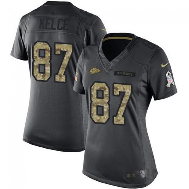 Women's Chiefs #87 Travis Kelce Black Stitched NFL Limited 2016 Salute to Service Jersey