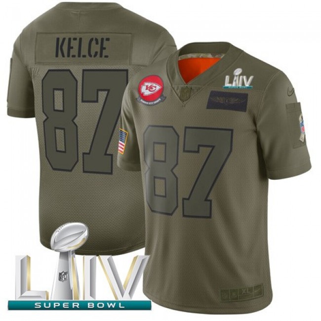 Nike Chiefs #87 Travis Kelce Camo Super Bowl LIV 2020 Men's Stitched NFL Limited 2019 Salute To Service Jersey