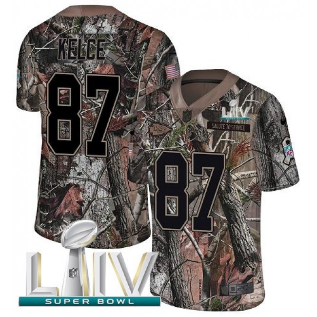 Nike Chiefs #87 Travis Kelce Camo Super Bowl LIV 2020 Men's Stitched NFL Limited Rush Realtree Jersey