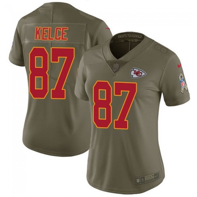 Women's Chiefs #87 Travis Kelce Olive Stitched NFL Limited 2017 Salute to Service Jersey