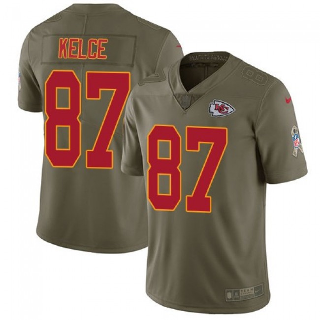 Kansas City Chiefs #87 Travis Kelce Olive Youth Stitched NFL Limited 2017 Salute to Service Jersey