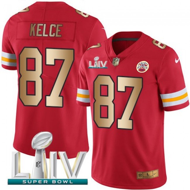 Nike Chiefs #87 Travis Kelce Red Super Bowl LIV 2020 Men's Stitched NFL Limited Gold Rush Jersey