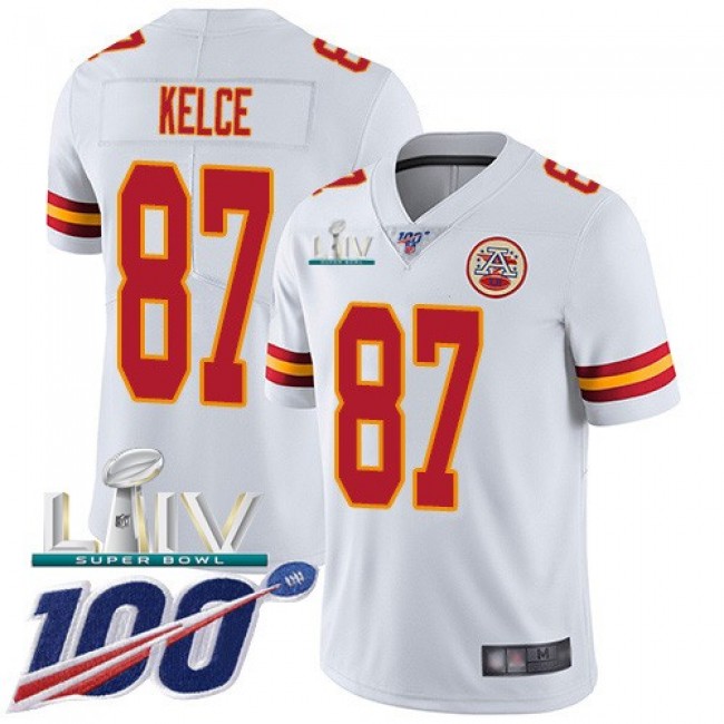 Nike Chiefs #87 Travis Kelce White Super Bowl LIV 2020 Men's Stitched NFL 100th Season Vapor Untouchable Limited Jersey