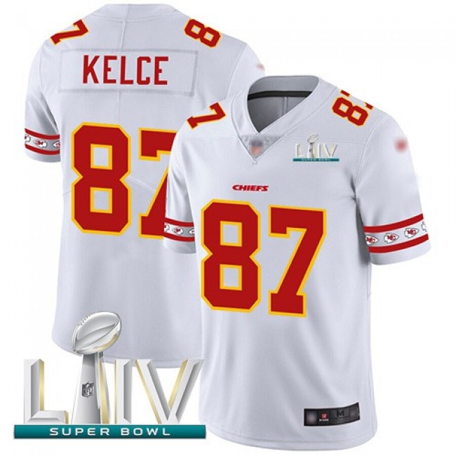 Nike Chiefs #87 Travis Kelce White Super Bowl LIV 2020 Men's Stitched NFL Limited Team Logo Fashion Jersey