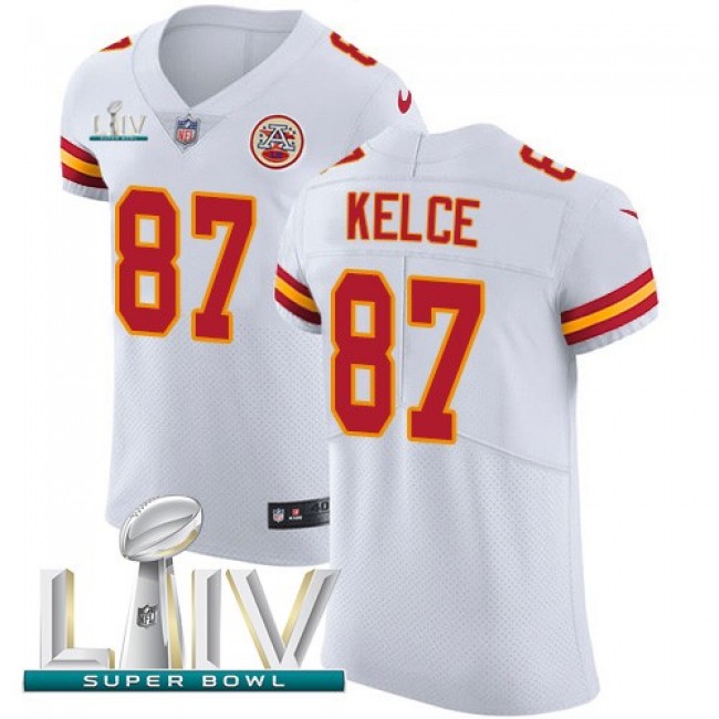 Nike Chiefs #87 Travis Kelce White Super Bowl LIV 2020 Men's Stitched NFL New Elite Jersey