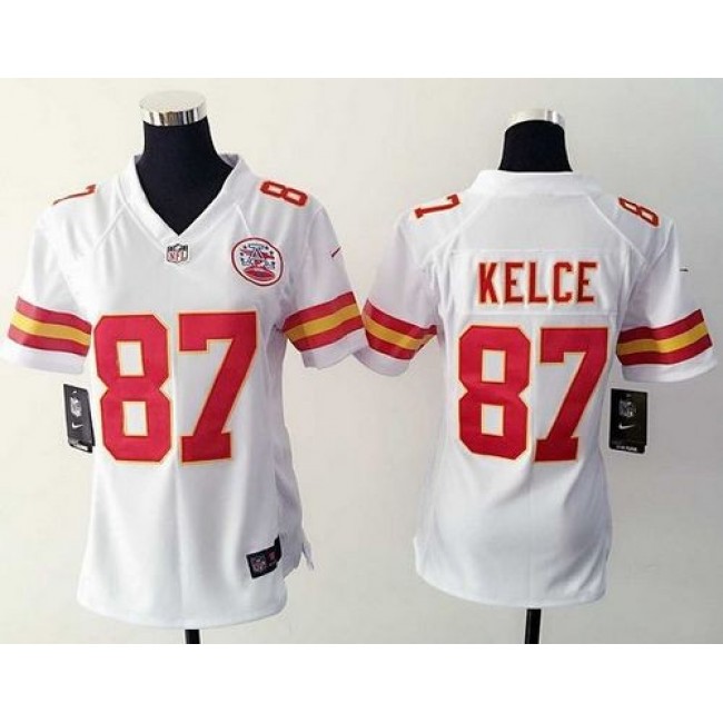 Women's Chiefs #87 Travis Kelce White Stitched NFL Elite Jersey