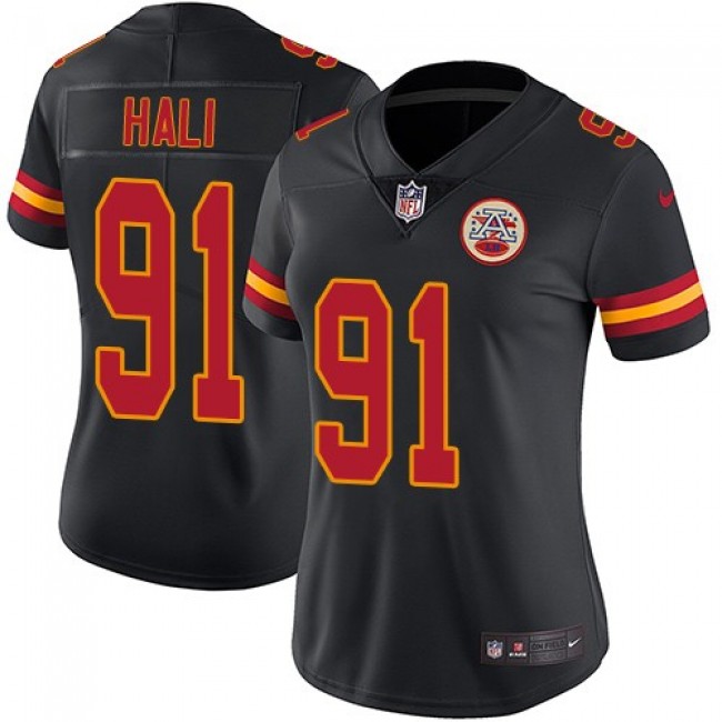 Women's Chiefs #91 Tamba Hali Black Stitched NFL Limited Rush Jersey
