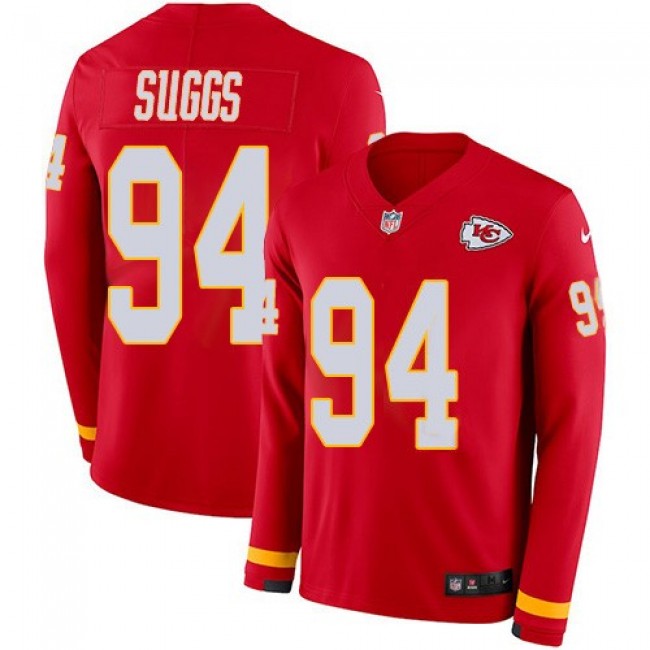Nike Chiefs #94 Terrell Suggs Red Team Color Men's Stitched NFL Limited Therma Long Sleeve Jersey