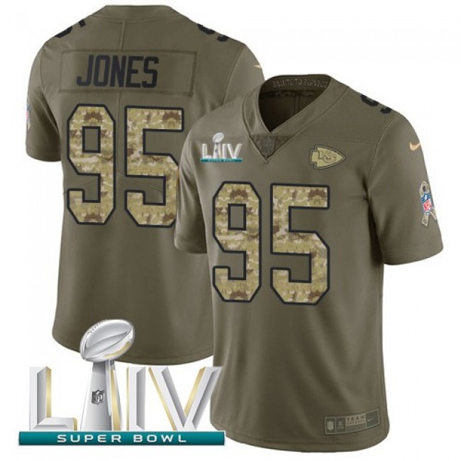 Nike Chiefs #95 Chris Jones Olive/Camo Super Bowl LIV 2020 Men's Stitched NFL Limited 2017 Salute To Service Jersey