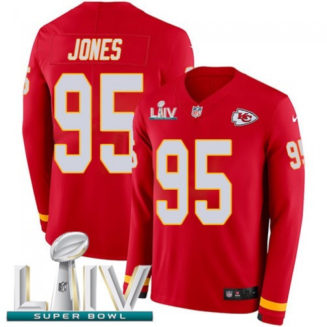 Nike Chiefs #95 Chris Jones Red Super Bowl LIV 2020 Team Color Men's Stitched NFL Limited Therma Long Sleeve Jersey