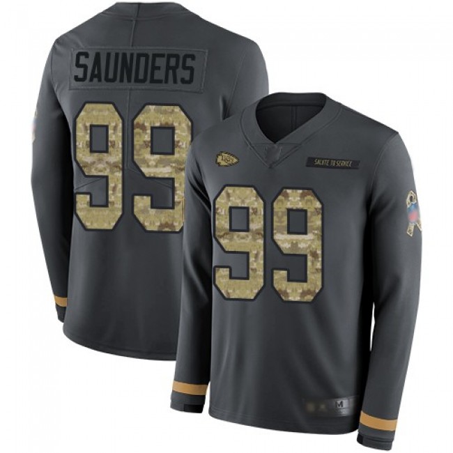Nike Chiefs #99 Khalen Saunders Anthracite Salute to Service Men's Stitched NFL Limited Therma Long Sleeve Jersey