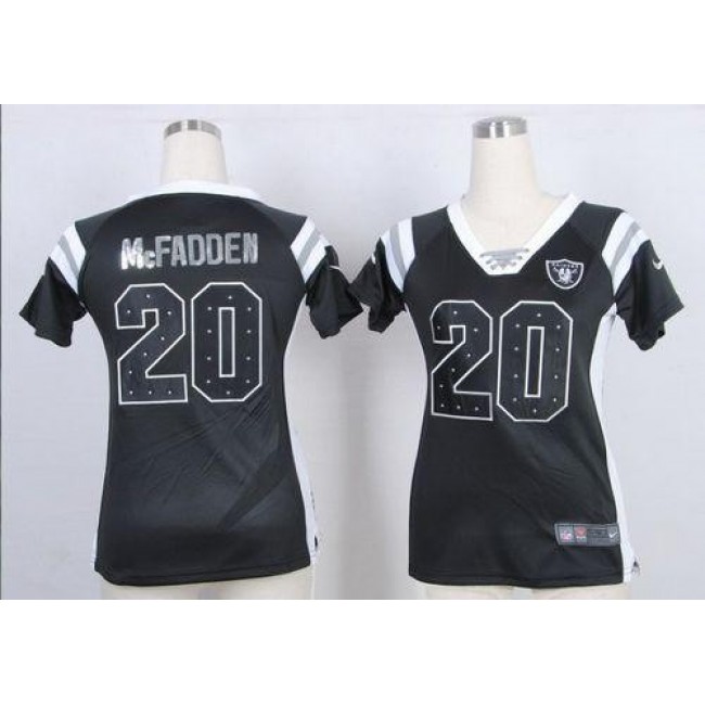 Women's Raiders #20 Darren McFadden Black Team Color Stitched NFL Elite Draft Him Shimmer Jersey