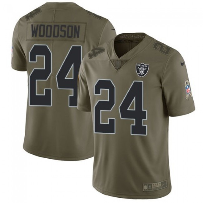 Las Vegas Raiders #24 Charles Woodson Olive Youth Stitched NFL Limited 2017 Salute to Service Jersey