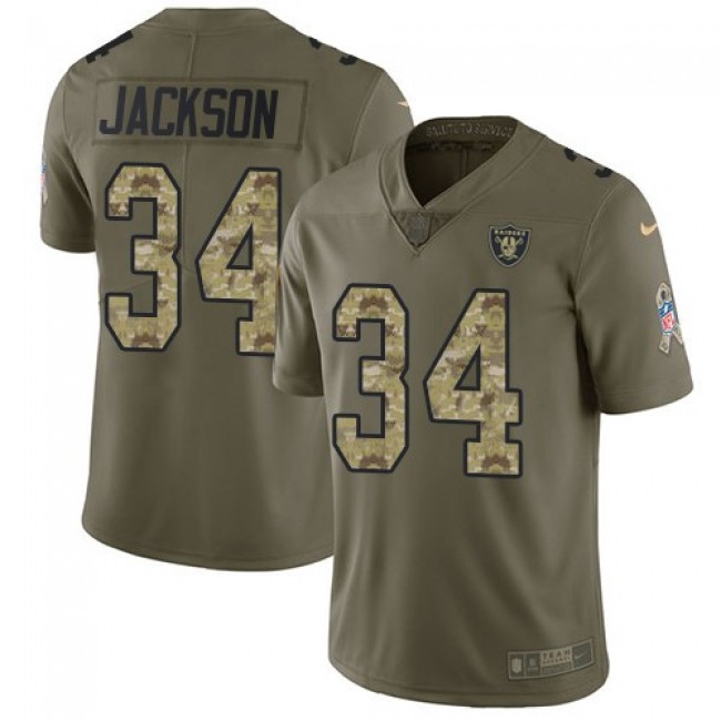 Las Vegas Raiders #34 Bo Jackson Olive-Camo Youth Stitched NFL Limited 2017 Salute to Service Jersey