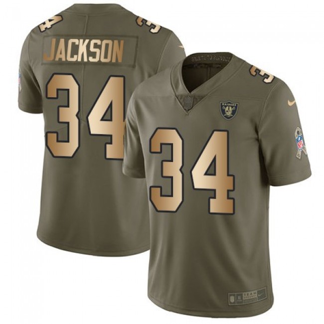 Las Vegas Raiders #34 Bo Jackson Olive-Gold Youth Stitched NFL Limited 2017 Salute to Service Jersey