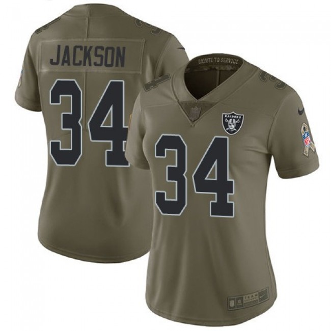 Women's Raiders #34 Bo Jackson Olive Stitched NFL Limited 2017 Salute to Service Jersey