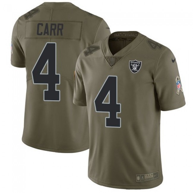 Las Vegas Raiders #4 Derek Carr Olive Youth Stitched NFL Limited 2017 Salute to Service Jersey