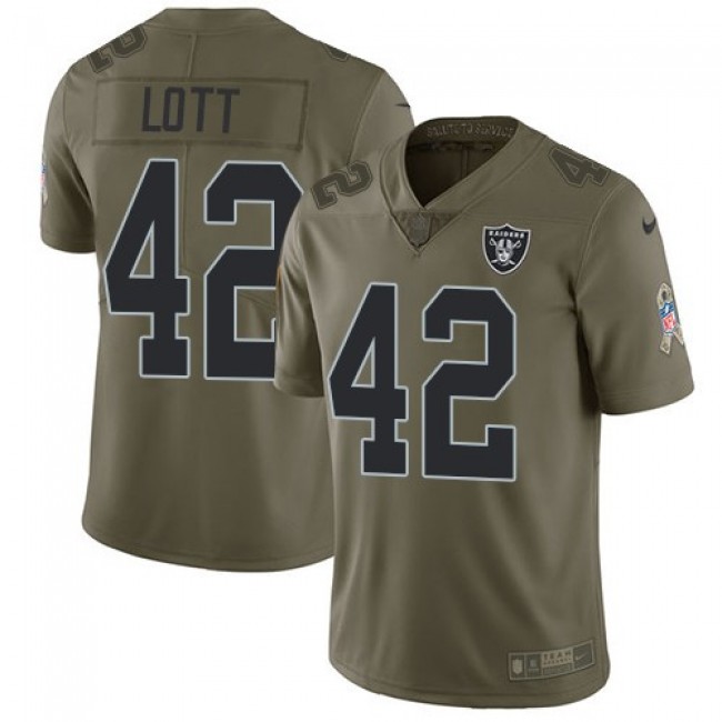 Nike Raiders #42 Ronnie Lott Olive Men's Stitched NFL Limited 2017 Salute To Service Jersey
