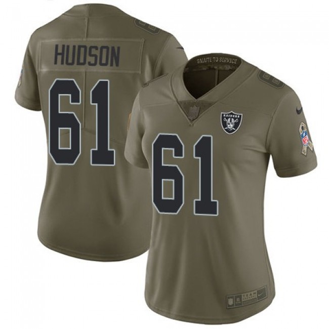 Women's Raiders #61 Rodney Hudson Olive Stitched NFL Limited 2017 Salute to Service Jersey