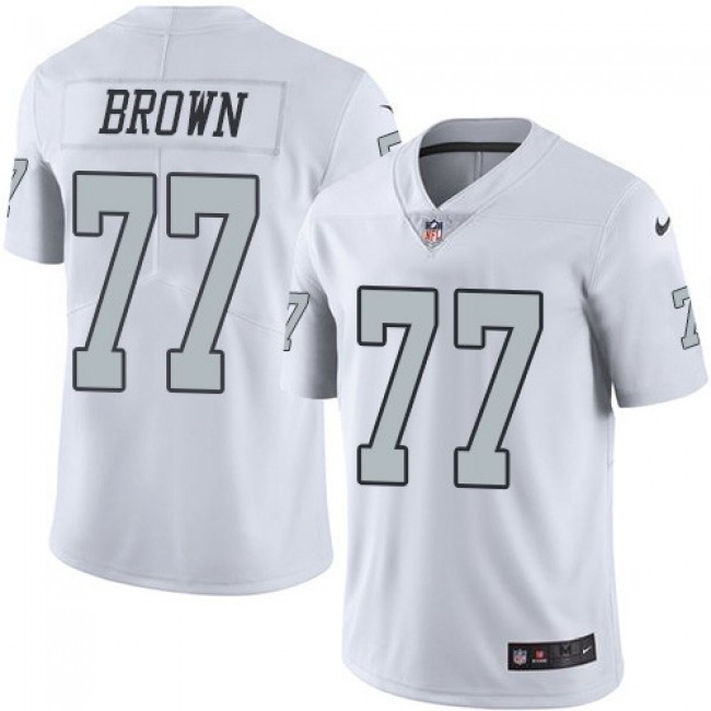 Nike Raiders #77 Trent Brown White Men's Stitched NFL Limited Rush Jersey