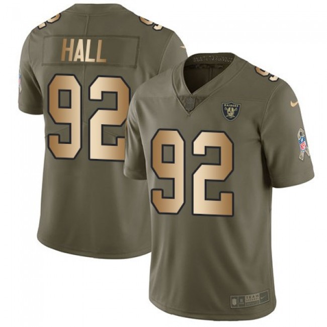 Nike Raiders #92 P.J. Hall Olive/Gold Men's Stitched NFL Limited 2017 Salute To Service Jersey