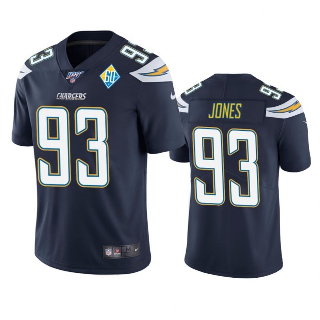 Los Angeles Chargers #93 Justin Jones Navy 60th Anniversary Vapor Limited NFL Jersey