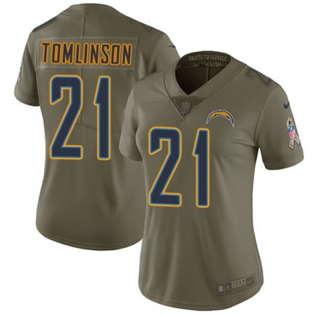 Women's Chargers #21 LaDainian Tomlinson Olive Stitched NFL Limited 2017 Salute to Service Jersey